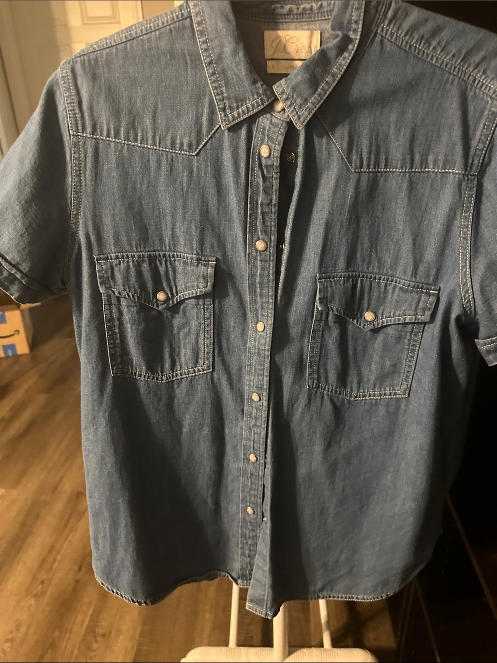 JCREW Chambray Denim Short-Sleeve Western Shirt - Blue